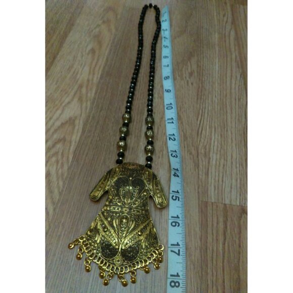 Double Purpose Big Traditional Dress Pendant Statement Necklace & Pin Beaded - Picture 8 of 12